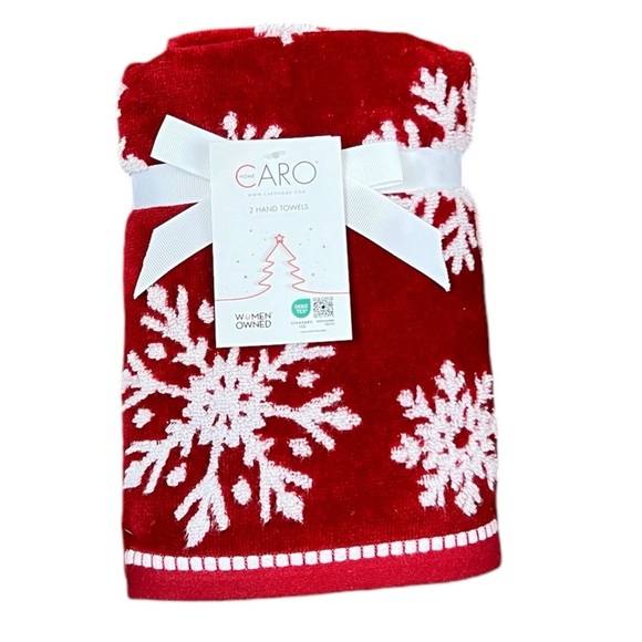 Caro Home - ‘Snowflake Red/White’ Hand Towels (2). NWT Firm! - Picture 2 of 4